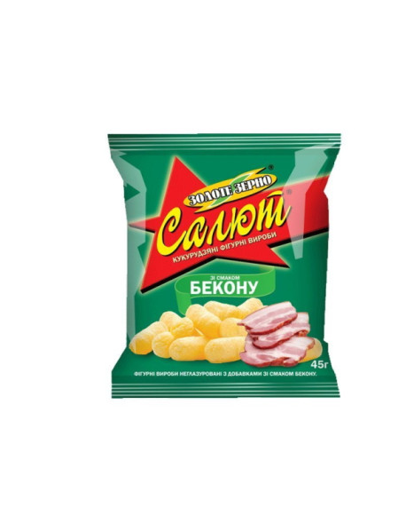 Фігурні вироби кукурудзяні неглазуровані зі смаком БЕКОНУ 50г (Золоте зерно)