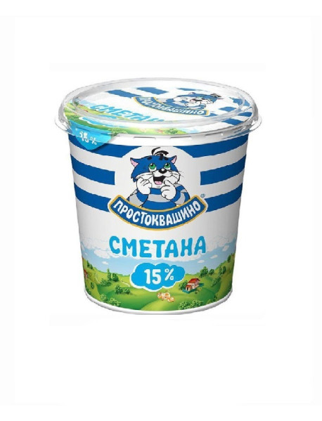 Сметана Простоквашино 15% 355г стакан