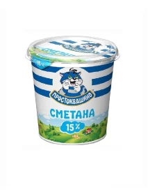 Сметана Простоквашино 15% 355г стакан
